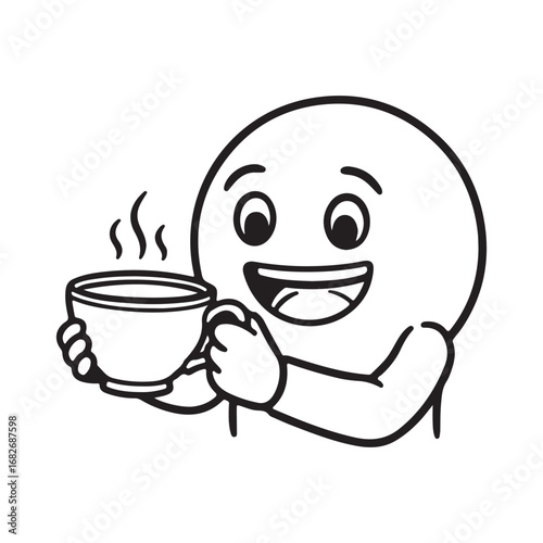Happy Cartoon Face Enjoying Hot Beverage in a Cup with Steam emoji smiling
