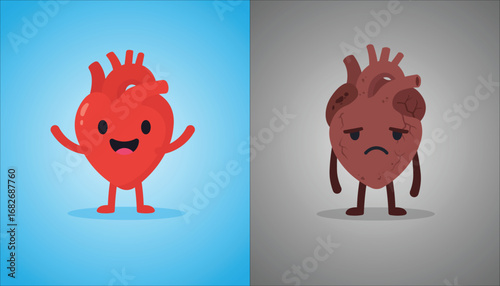 Healthy and Unhealthy Heart Comparison Graphic