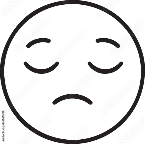 Sad Unhappy Face Emoji Line Art with Closed Eyes and Downturned Mouth emoticon