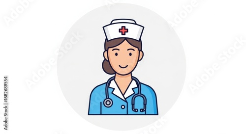 Cartoon Nurse Portrait with Stethoscope and Uniform