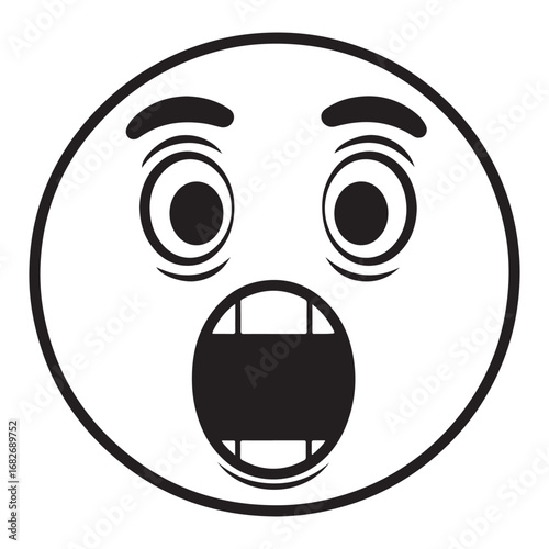 Shocked Surprised Face Emoji Line Art with Wide Open Mouth and Eyes emoticon