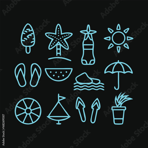 Summer vector icon set, Summer icon set eps file
