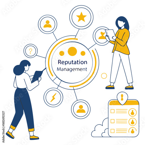 Company Reputation Concept – Building Relationships, Improving Customer Loyalty, and PR Management Flat Vector Illustration
