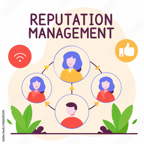 Company Reputation Concept – Building Relationships, Improving Customer Loyalty, and PR Management Flat Vector Illustration
