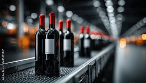 Wallpaper Mural Red wine bottles on a conveyor belt in a warehouse (1) Torontodigital.ca