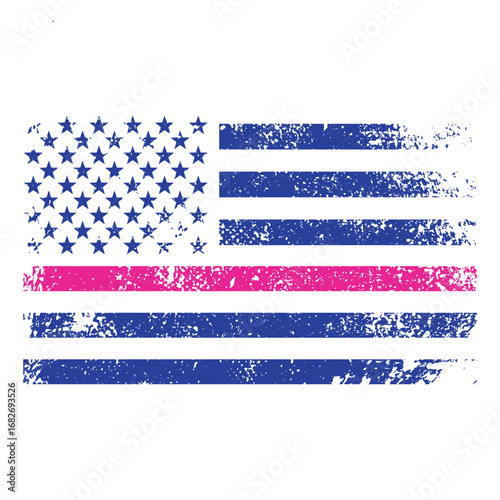 US flag Thin Pink Line Police support distressed Vector illustration