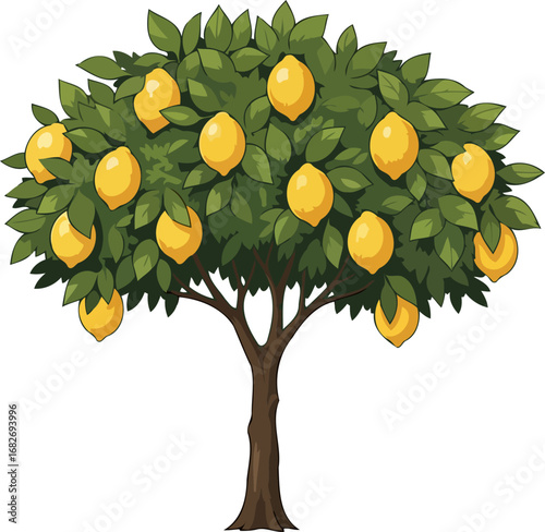 lush lemon tree abundant harvest, zesty citrus, vibrant summer, isolated on transparent background