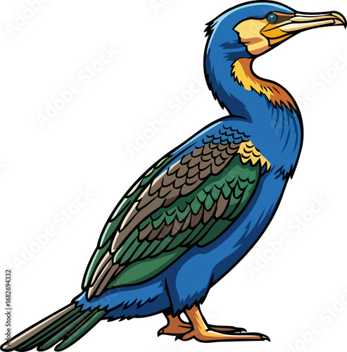 majestic blue cormorant coastal avian elegance, aquatic grace, vivid plumage, oceans jewel, isolated on transparent background