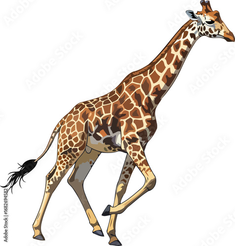 majestic giraffe in motion a symphony of grace, speed, and african savanna, isolated on transparent background