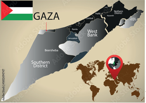 Gaza Strip Map Location Palestine geography Vector illustration 