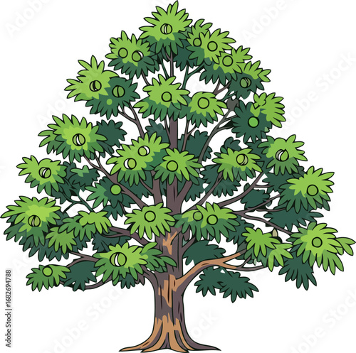 majestic oak tree abundant summer foliage and lush green canopy, symbolizing strength and growth, isolated on transparent background