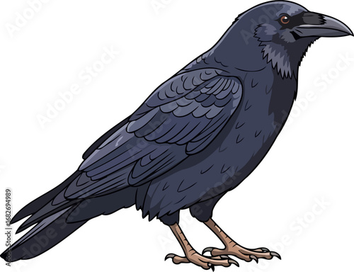 majestic raven a symbol of wisdom, mystery, and timeless elegance, perched with intense gaze, isolated on transparent background