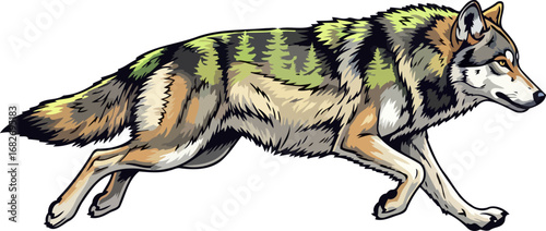 majestic wolf in motion a sylvan sprint through the wilderness, isolated on transparent background