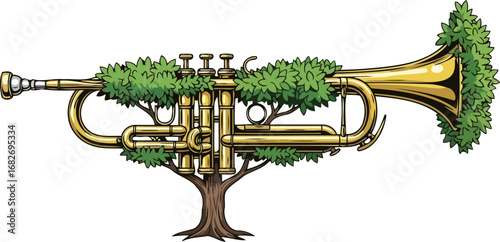 natures symphony a trumpet trees musical harmony, ecofriendly illustration, isolated on transparent background