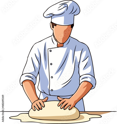 master baker kneading dough artisan bread making process, isolated on transparent background