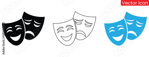 Comedy and Tragedy Theater Masks Symbol,Masquerade, Comic and tragic mask icon Theater mask icon in flat style isolated on white background. Comedy, drama, tragedy symbol. 