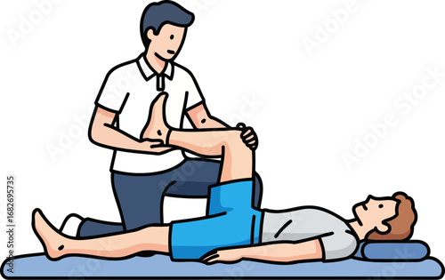 regaining mobility physical therapist assisting patient with leg extension exercise, isolated on transparent background