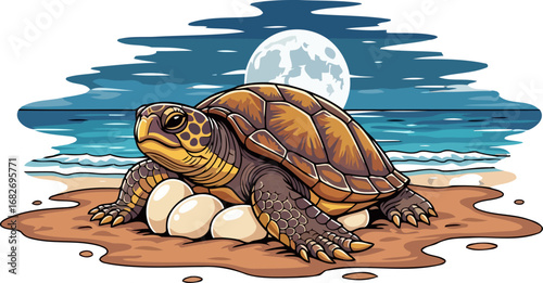 sea turtles nocturnal vigil a mothers love under the moonlight, isolated on transparent background