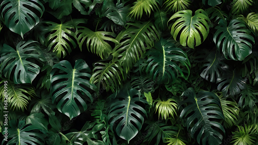 Fototapeta premium Featuring a dense arrangement of large, lush Colorful leaves.