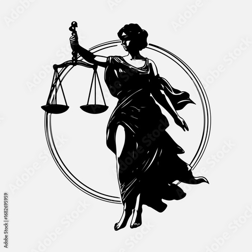  Justice Scales Simple Silhouette Flat Vintage Style Retro Black Icon Symbol, Lady Justice Concept And Goddess Perched  Justice Scales Clip Vector Art Clothing