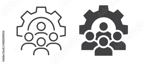 Group under gear icons bundle, outline and glyph styles. Symbol productivity.