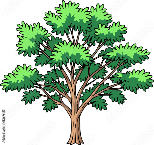 summer tree illustration vibrant green canopy, sturdy trunk, natures lifeforce, isolated on transparent background