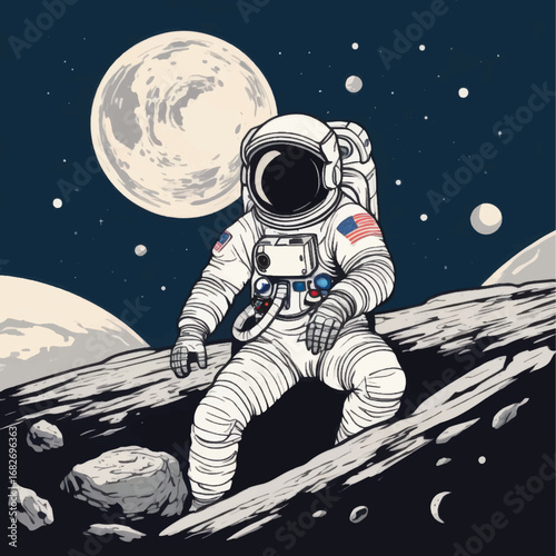 Astronaut on the Moon Observing the Celestial Bodies in Space