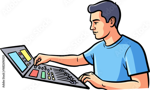 young audio engineer mixing music mastering the art of sound design, isolated on transparent background