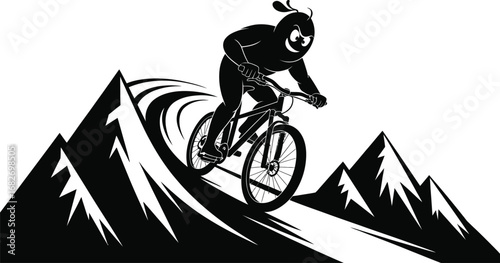 Man riding a mountain bike down a steep slope silhouette
