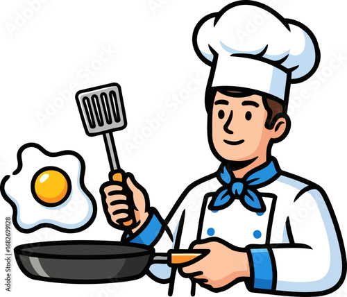 chefs morning masterpiece a delightful cartoon illustration of culinary expertise, isolated on transparent background