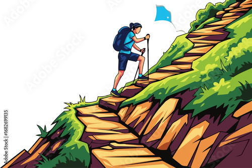 a lone hikers determined ascent conquering the challenging mountain trail, isolated on transparent background