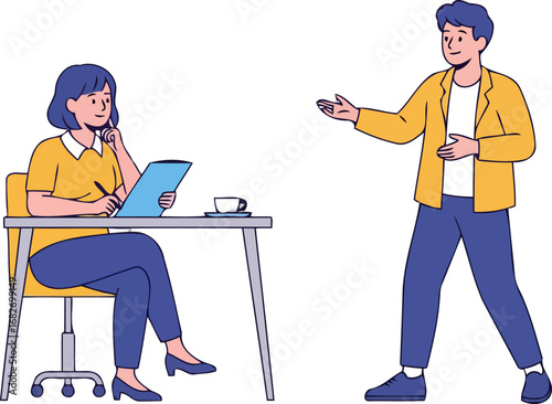 a collaborative business meeting engaging presentation, attentive listener, productive teamwork illustration, isolated on transparent background