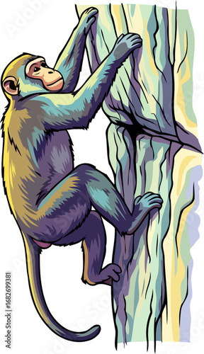agile monkey scaling rocky heights a triumph of natures strength and determination, isolated on transparent background