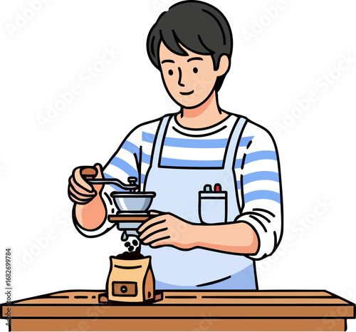baristas morning ritual handgrinding aromatic coffee beans for a perfect brew, isolated on transparent background