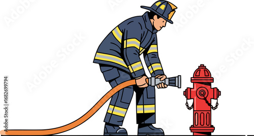 brave firefighters courageous act connecting hose to hydrant, readying for action, isolated on transparent background