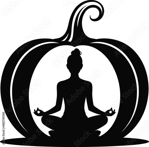 Person meditating inside a halloween pumpkin silhouette
