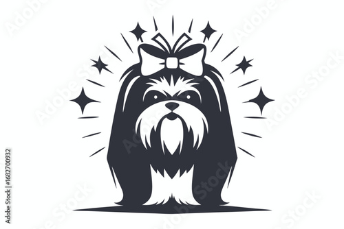 Decorative Shih Tzu with Ribbon on White Background Isolated