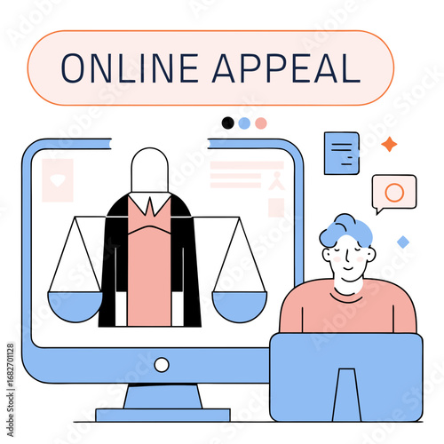 Judge Concept – Court Worker Upholding Justice and Law, Hearing Cases and Online Appeals Flat Vector Illustration

