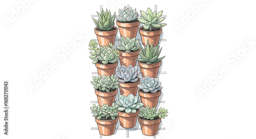 Charming vertical succulent garden illustration for home décor enthusiasts