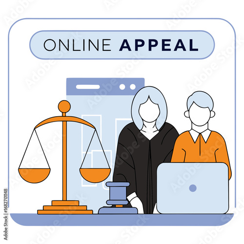 Judge Concept – Court Worker Upholding Justice and Law, Hearing Cases and Online Appeals Flat Vector Illustration
