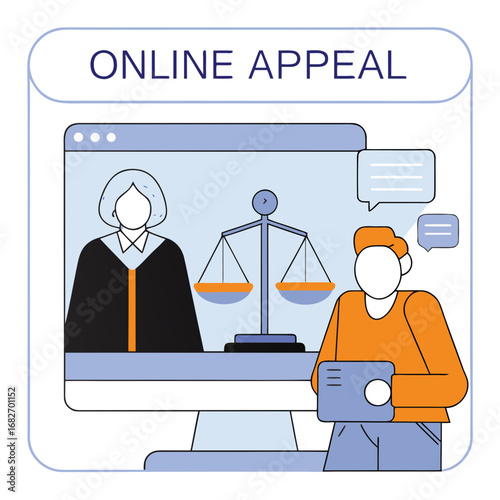 Judge Concept – Court Worker Upholding Justice and Law, Hearing Cases and Online Appeals Flat Vector Illustration
