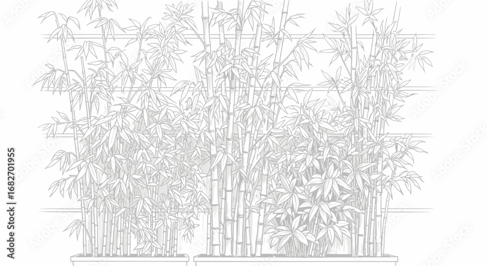 Obraz premium Elegant bamboo grove illustration with grayscale simplicity and fine linework