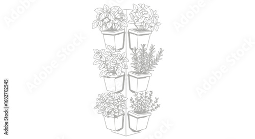 Elegant minimalistic illustration of a vertical garden with fresh herbs