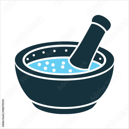 Mortar and Pestle Icon, Vector Illustration Salt Circle Bowl A mortar bowl encircled by a dotted salt ring with three granules highlighted