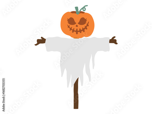 Scary Cartoon Scarecrow Pumpkin Illustration