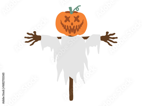 Scary Cartoon Scarecrow Pumpkin Illustration