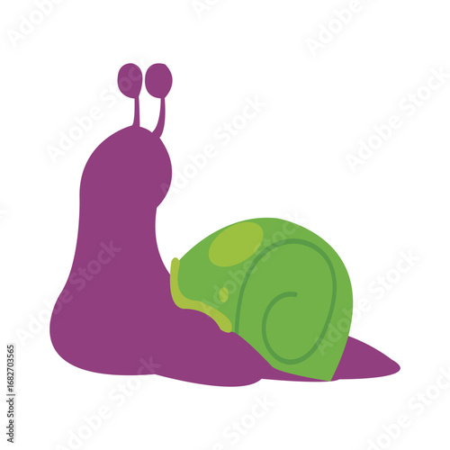 Colorful cartoon snail on a bright green leaf with a sunny background, ideal for children's themes