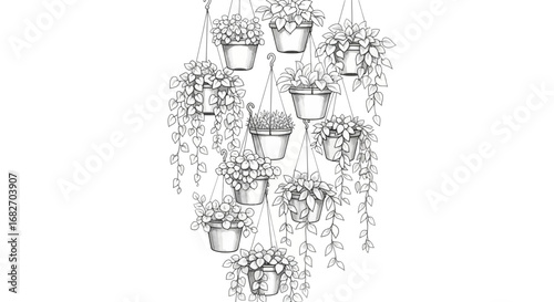 Hanging houseplants illustration creating a tranquil indoor garden scene