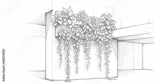 Indoor plant illustration against neutral interior backdrop with simple lines