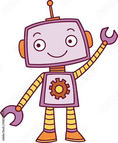 Vector art of cute cartoon robot waving hello